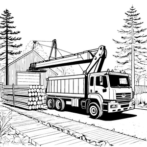 Kraftvoller Baukran mit Holzstapeln Malvorlage für kreative Ingenieure