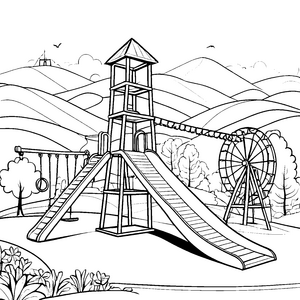 Abenteuerlicher Spielturm mit aufregender Rutsche Malvorlage für kleine Entdecker