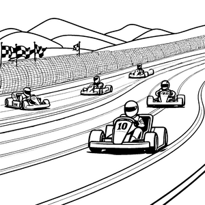 Rasanter Kart-Rennspaß auf aufregender Strecke Ausmalvorlage für kleine Geschwindigkeitsliebhaber