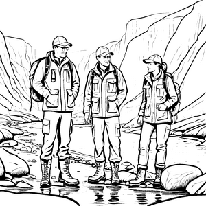 Entdeckungsreise mit Geologen am Flussufer Malvorlage für kleine Naturforscher