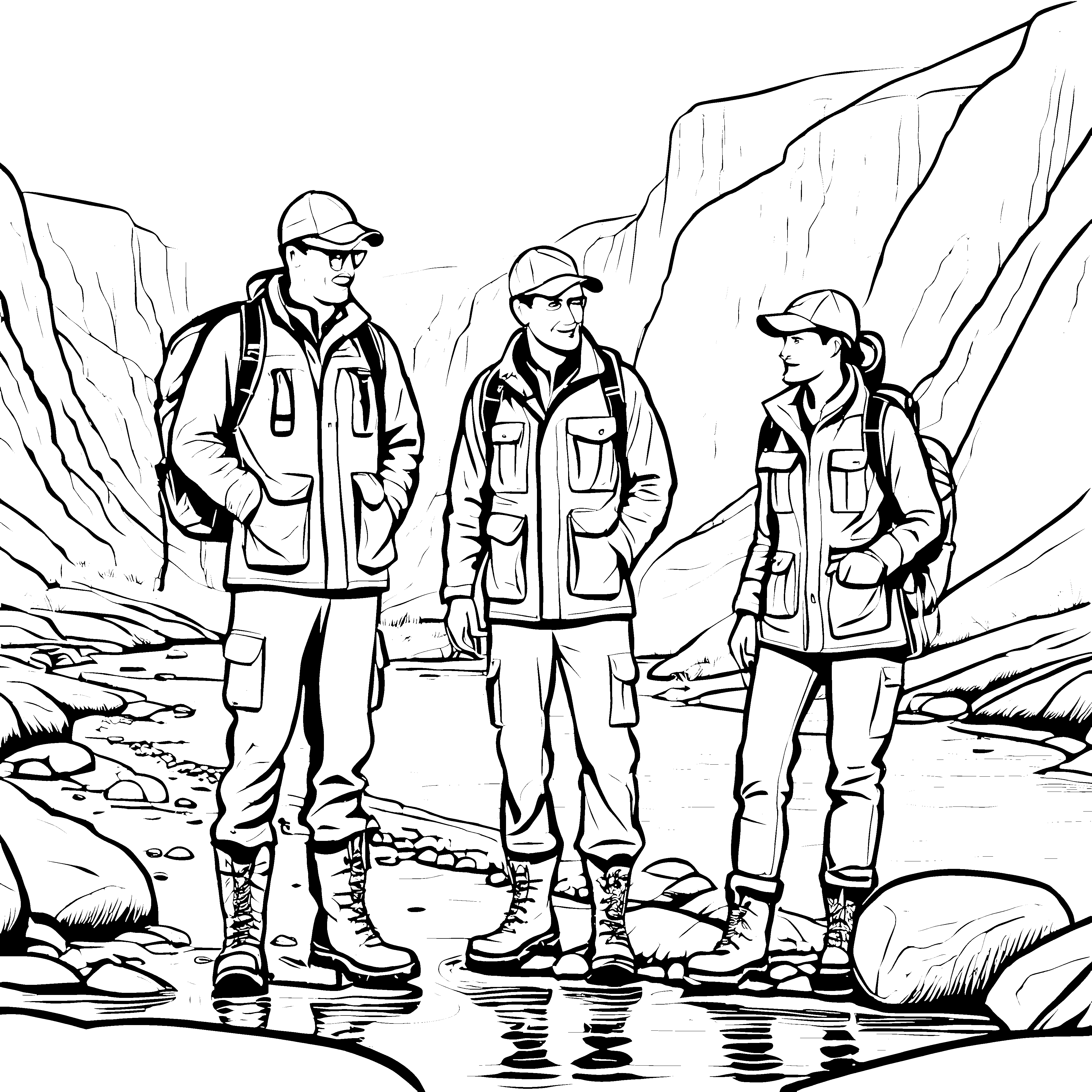 Entdeckungsreise mit Geologen am Flussufer Malvorlage für kleine Naturforscher