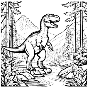 Majestätischer Tyrannosaurus Rex im urzeitlichen Wald Ausmalvorlage für kleine Dinosaurierfans