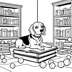Beagle genießt gemütliche Lesestunden Ausmalmotiv für tierliebe Geschichtenentdecker
