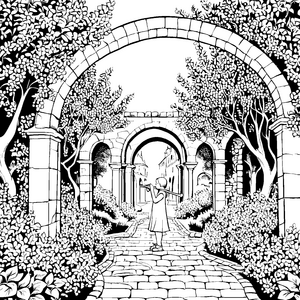 Wunderbare Flötentöne im blühenden Garten Ausmalmotiv für musikalische Entdecker
