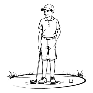 Junger Golfspieler auf dem Abschlag Ausmalvorlage für sportliche Entdecker