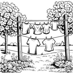 Lustige T-Shirts auf der Wäscheleine Ausmalbild für fröhliche Künstler