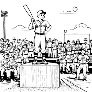 Strahlender Baseballspieler auf dem Siegertreppchen Ausmalbild für sportbegeisterte Kinder
