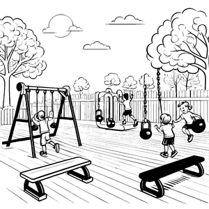 Faszination Kettlebell mit aktiven Kindern Ausmalbild für energiegeladene Sportler