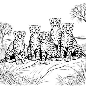 Verspielte Geparden-Jungtiere auf dem Fels Ausmalvorlage für neugierige Tierfreunde
