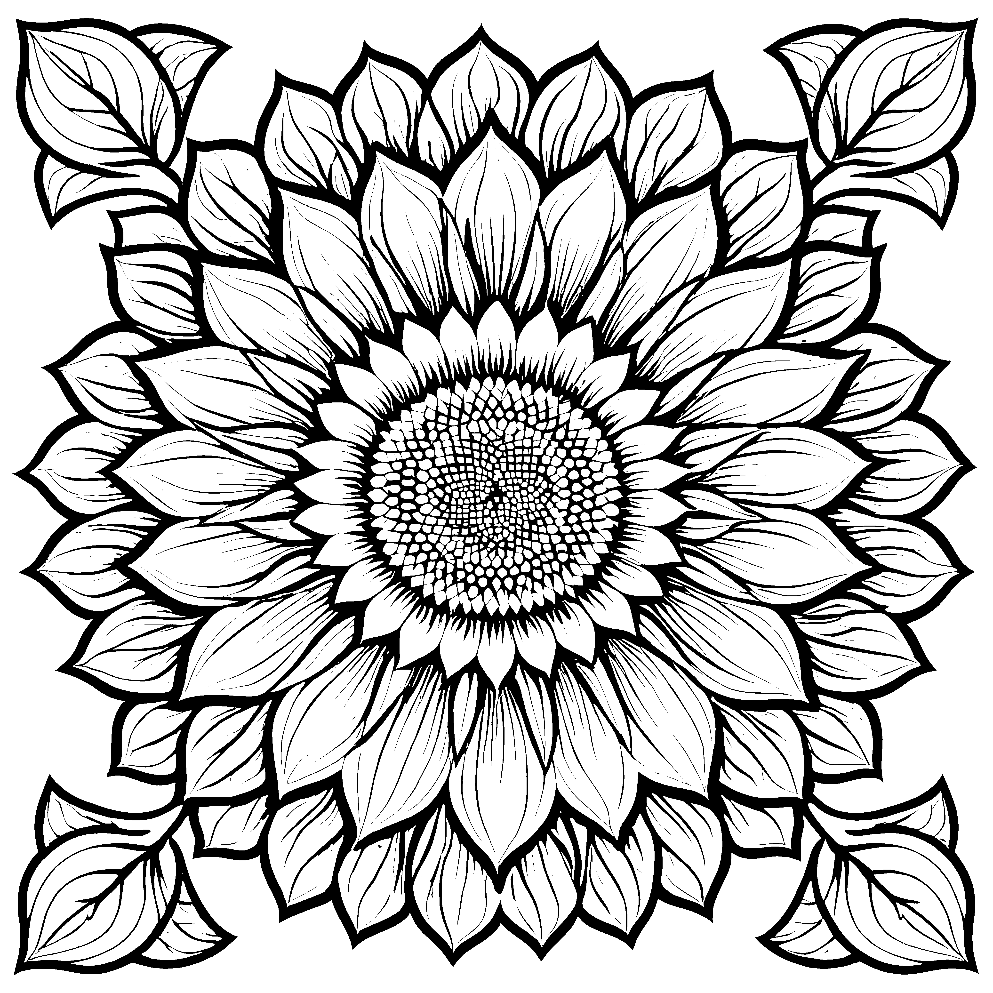 Strahlendes Sonnenblumen-Mandala Ausmalbild für kreative Farbkünstler