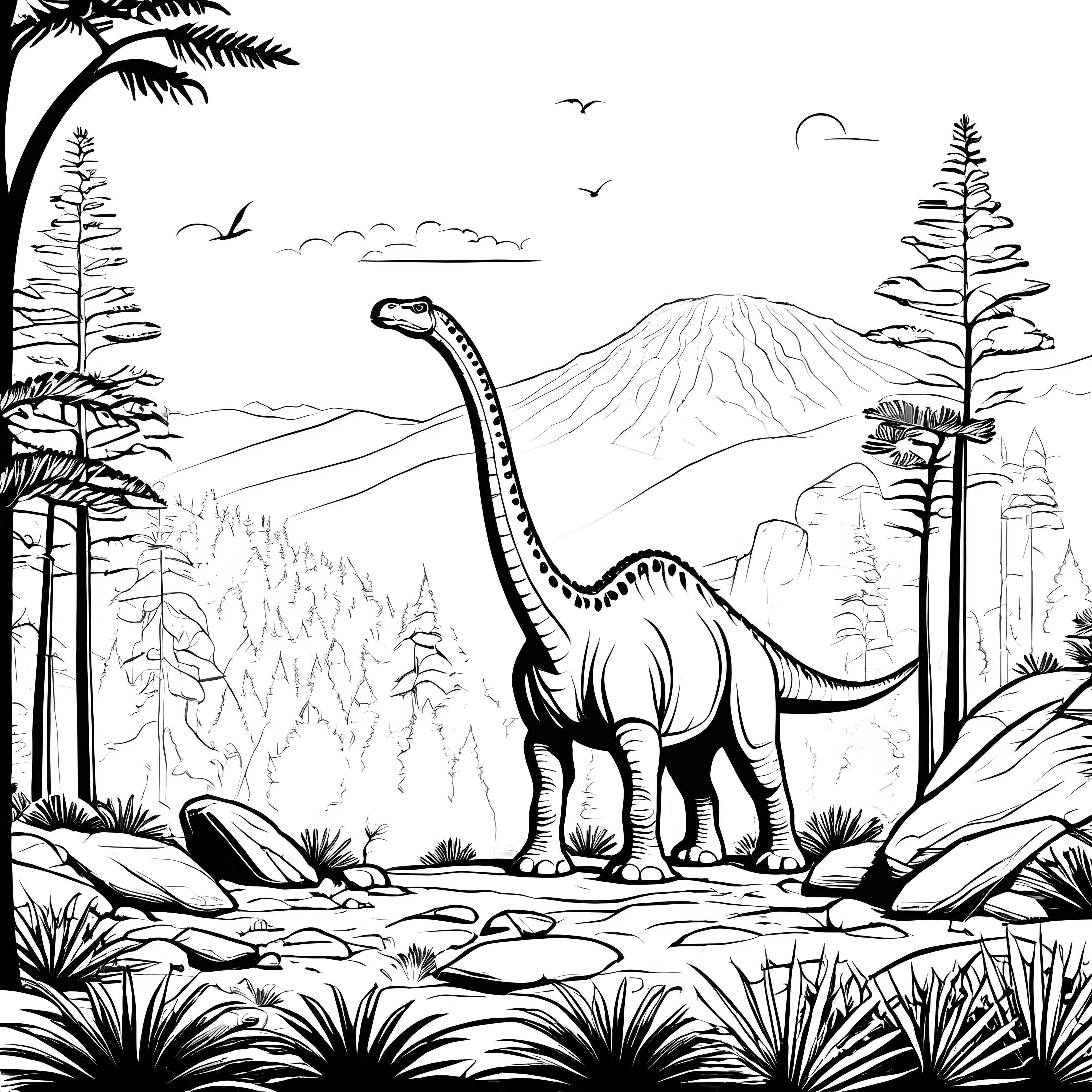 Majestätischer Brachiosaurus in der Urzeit Ausmalmotiv für kleine Dino-Freunde