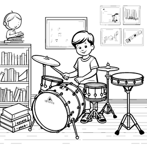 Lebendige Trommelshow mit kreativen Rhythmen Ausmalvorlage für musikalische Entdecker