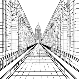 Futuristische Stadtlandschaft mit glänzenden Wolkenkratzern Ausmalvorlage für neugierige Stadtentdecker