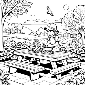 Kreative Sandwiches am bunten Picknicktisch Ausmalvorlage für junge Feinschmecker