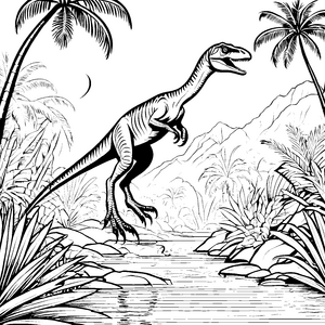 Dynamischer Velociraptor im Dschungel-Abenteuer Ausmalbild für mutige Entdecker