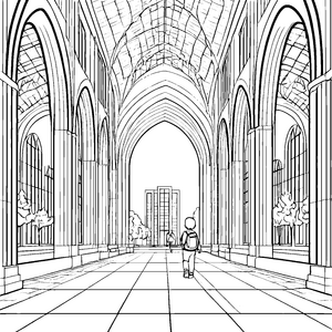 Historische Universität mit beeindruckender Architektur Ausmalvorlage für wissbegierige Entdecker