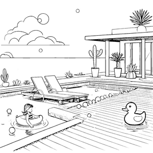 Entspannende Strandliegen am kühlen Pool Ausmalbild für spritzige Wasserratten