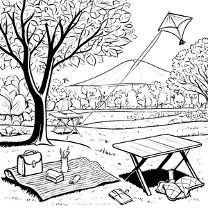 Fröhlicher Klapptisch im sonnigen Park Ausmalbild für naturbegeisterte Entdecker