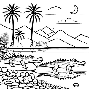 Kreative Krokodile am ruhigen Wasser Ausmalbild für neugierige Entdecker