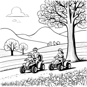 Abenteuerliche Quad-Fahrt durch die Natur Malvorlage für kleine Entdecker