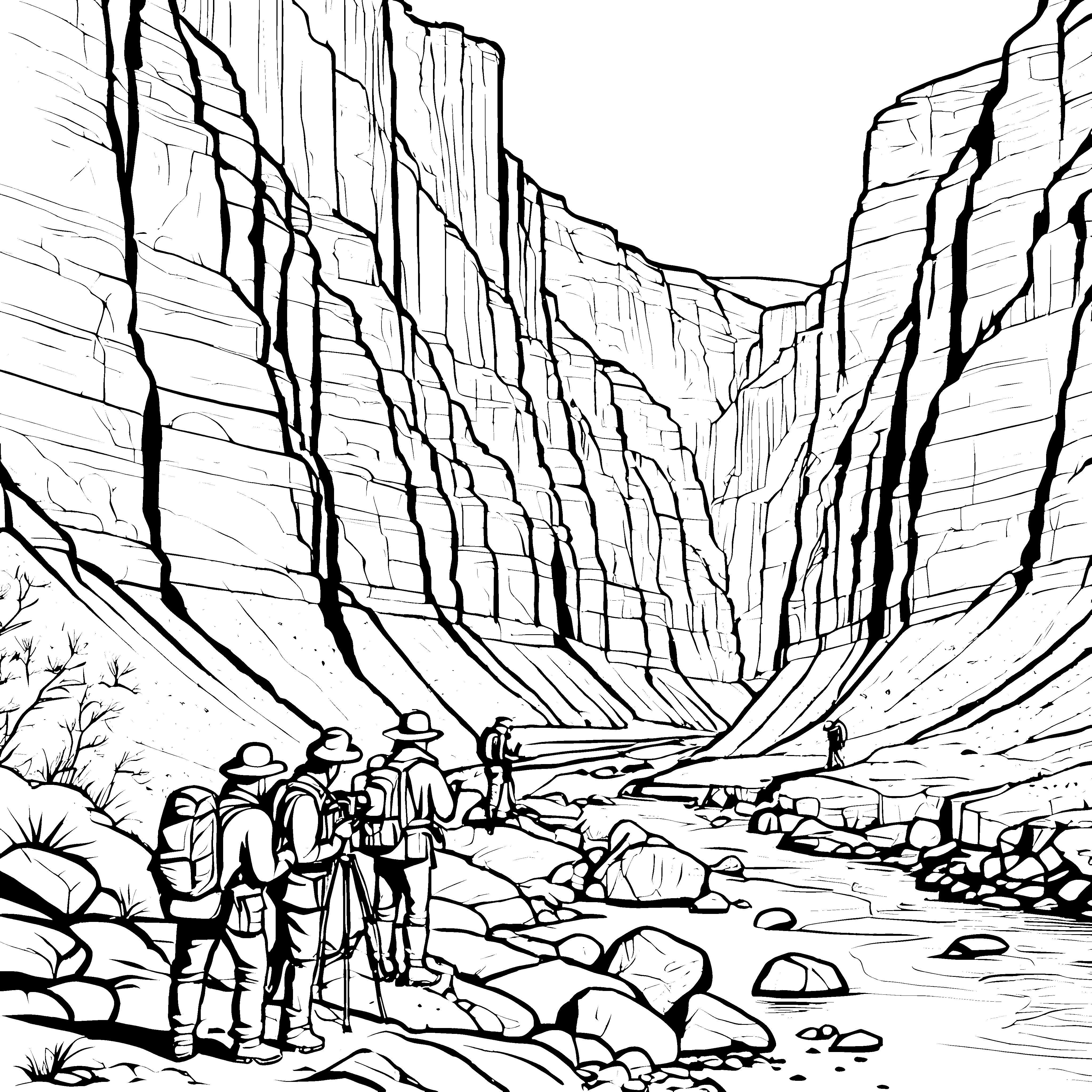 Abenteuerliche Geologen auf spannender Entdeckungsreise Ausmalvorlage für kleine Naturforscher
