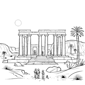 Geheime Entdeckung im alten Tempel Ausmalbild für neugierige Archäologen