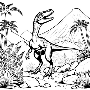 Toller Velociraptor auf spannender Dschungel-Safari Ausmalvorlage für junge Entdecker
