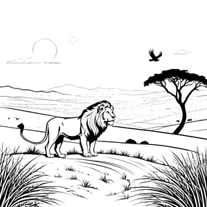 Majestätischer Löwe in der afrikanischen Savanne Ausmalbild für mutige Entdecker