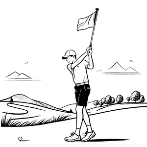 Flinker Golfer mit schwingendem Schläger Ausmalvorlage für sportliche kreative Köpfe