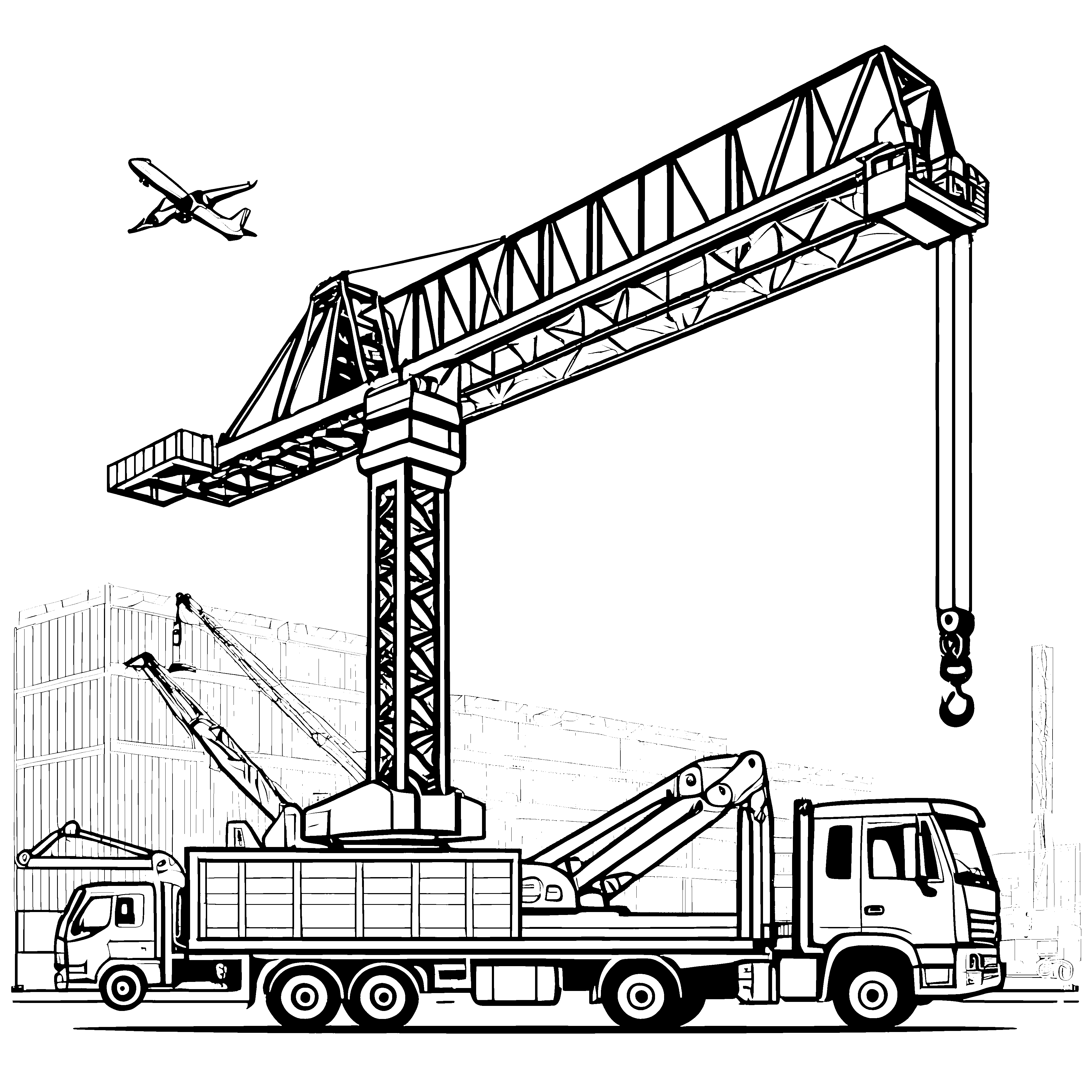 Großer Baukran über aufregender Baustelle Ausmalbild für kleine Konstrukteure