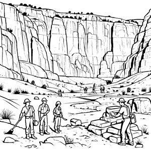 Abenteuerliche Ausgrabungen im geheimnisvollen Canyon Ausmalvorlage für neugierige junge Forscher