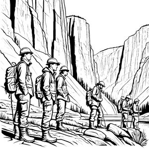 Geologen bei aufregender Erkundung in den Bergen Ausmalbild für abenteuerlustige Forscher