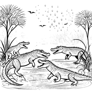 Verspielte Krokodile im Wasser Ausmalvorlage für kleine Entdecker