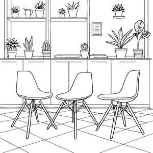 Moderne Bürostühle mit stylischem Design Ausmalvorlage für kreative Ideenjäger