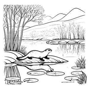 Verspielter Otter auf ruhiger Wasseroberfläche Ausmalbild für neugierige Entdecker