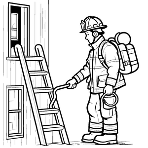 Feuerwehrmann mit Leiter im Einsatz Malvorlage für mutige Retter