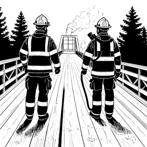Feuerwehrleute auf dem Weg zum Einsatz Ausmalbild für junge Helden