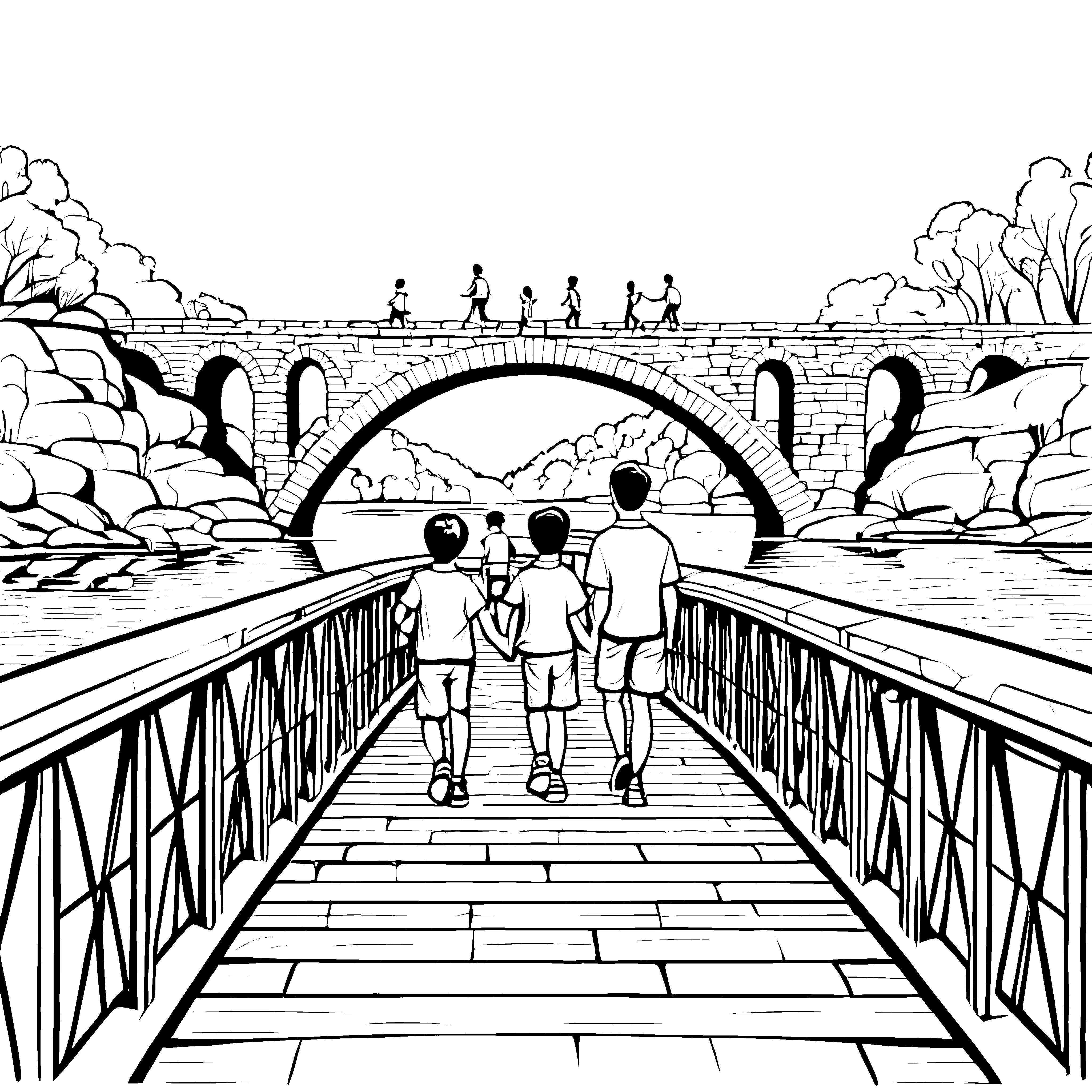 Kinder malen: Ein Spaziergang über die alten Flussbrücken