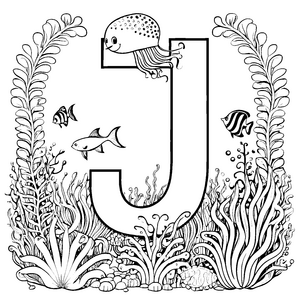 Unterwasserabenteuer im Buchstaben J: Ein Ausmalbild für Kinder