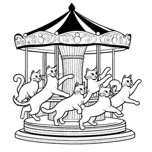 Lustige Katzen auf dem Karussell zum Ausmalspaß