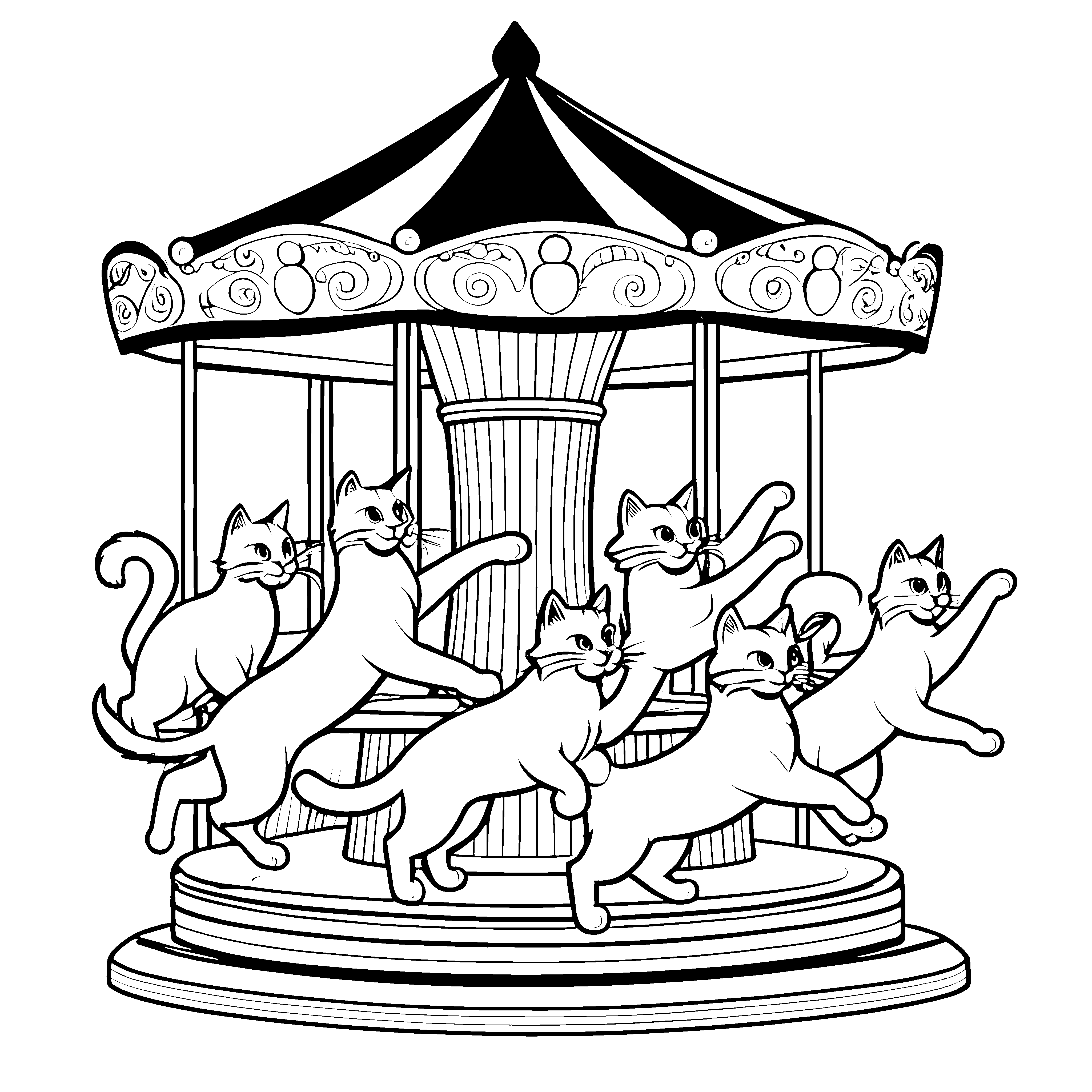 Lustige Katzen auf dem Karussell zum Ausmalspaß