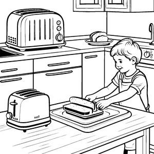 Toaster mit knusprigem Toast-Motiv Ausmalbild für kleine Küchenchefs