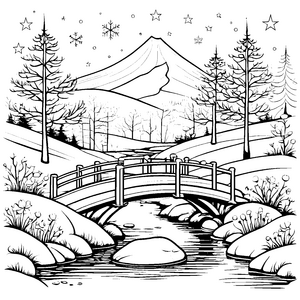 Sternenstaub über dem Winterbach: Ein Weihnachtsausmalbild