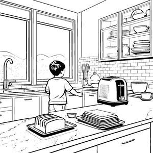 Bezaubernder Toaster mit frisch geröstetem Brot Ausmalvorlage für neugierige Küchenchefs