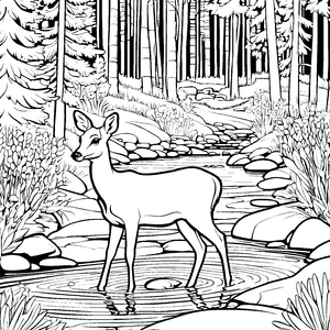 Reh am Gewässer im Wald malen Bild für Kinder