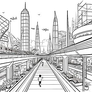 Abenteuer in der futuristischen Stadt mit Wolkenkratzern