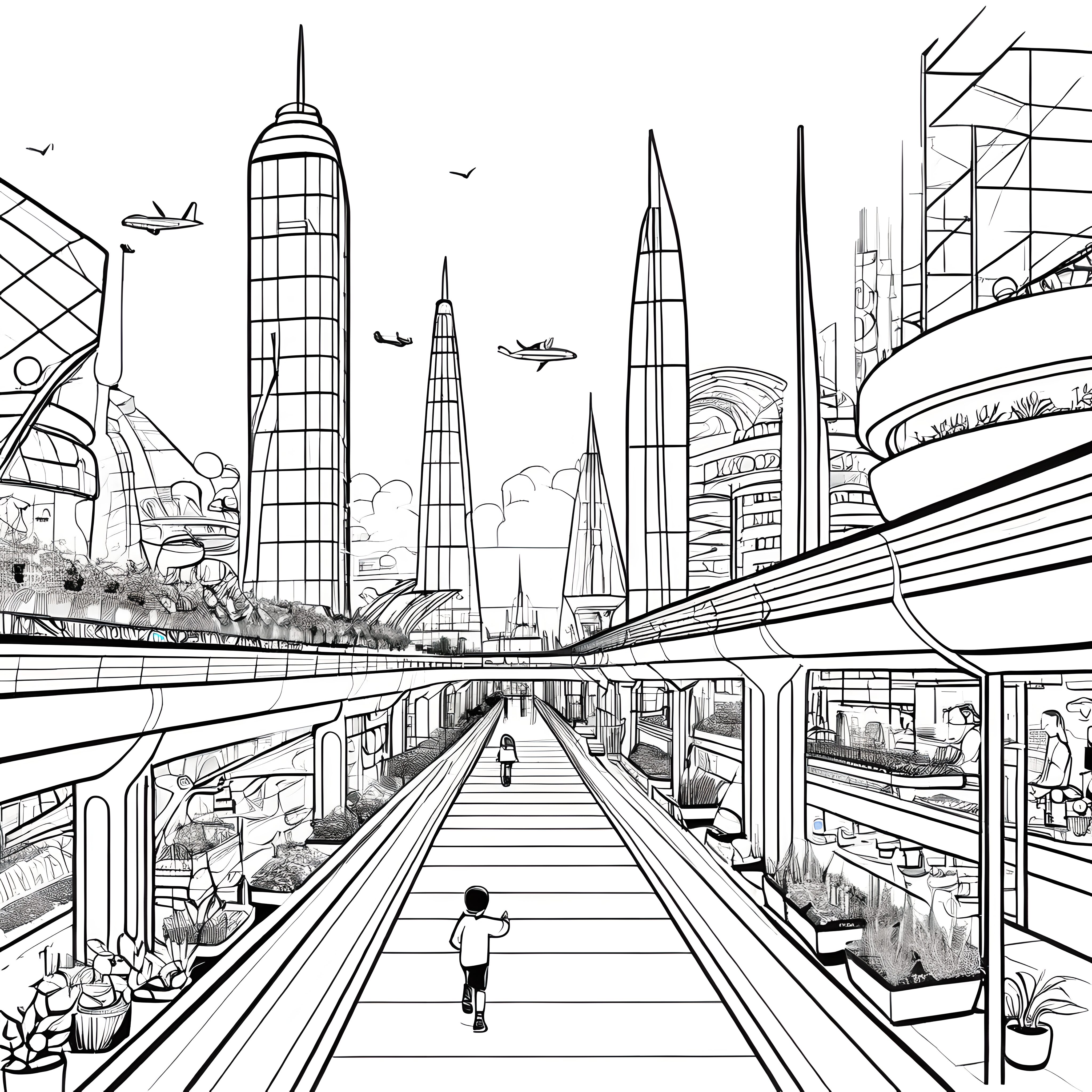 Abenteuer in der futuristischen Stadt mit Wolkenkratzern