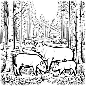 Wildschweine im Wald: Ein großes Ausmalspiel für Kinder