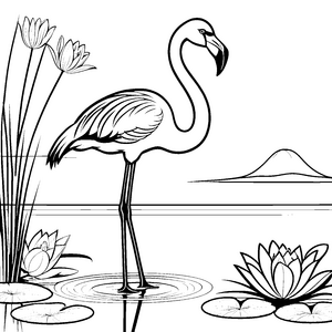 Stilvoller Flamingo am ruhigen Wasser Ausmalbild für fantasievolle Naturfreunde