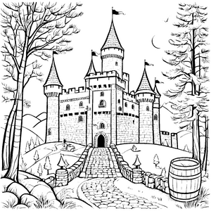 Die große Burg malen: Ein märchenhaftes Ausmalbild für Kinder